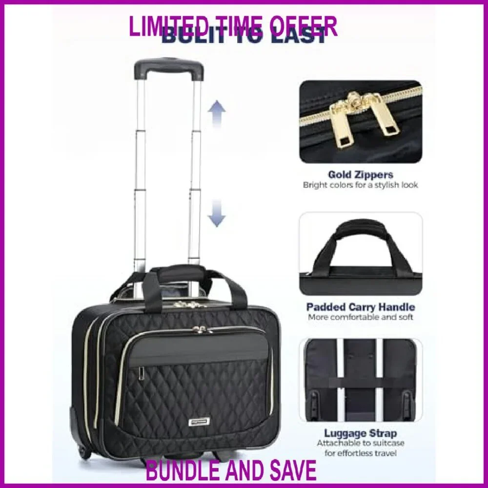 15.6 Inch Rolling Laptop Briefcase with Wheels, Flight Approved Carry On